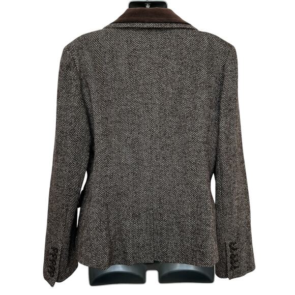 Vintage Talbots Blazer Brown White Wool Blend Herringbone Jacket Women's Size 10 - Picture 10 of 11